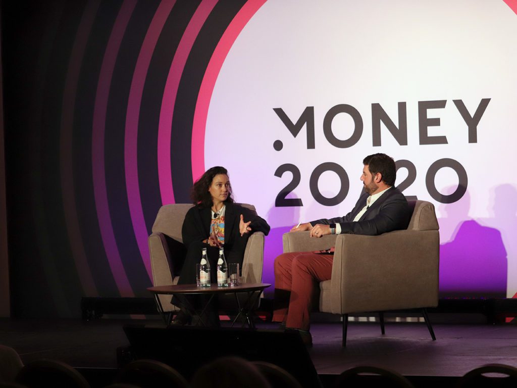 Pia Mancini (left) speaks with podcast host Eric Golden on DAOs and the Open Collective at Money 20/20 on Sunday, Oct. 23, 2022, in Las Vegas. | John K. White